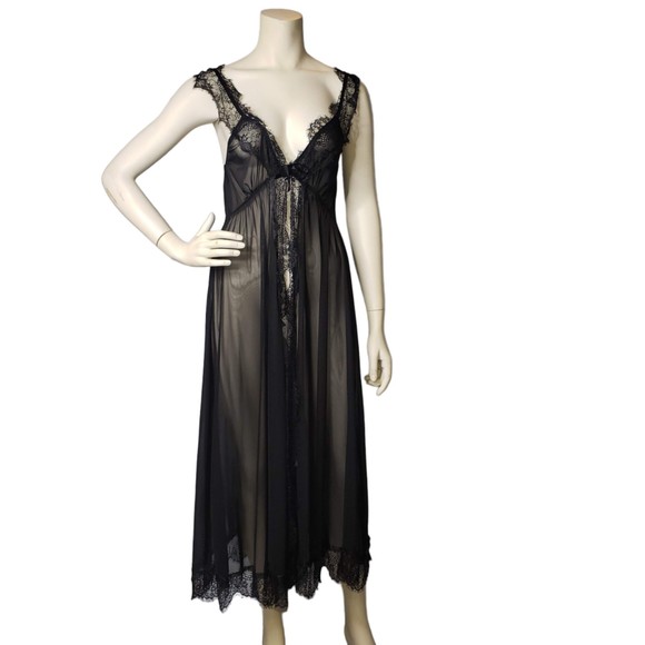 SHEIN Black Open Front Long Sheer Lace Nightgown Nightie Negligee Plus Size 4XL - Picture 11 of 11